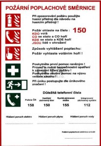 Bezpečnostní tabulka - Požární poplachové směrnice