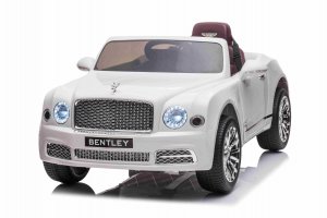 Elektrické autíčko Bentley Mulsanne 12V, biele, Koženkové sedátko, 2,4 GHz diaľkové ovládanie, Eva kolesá, USB / Aux Vstup, Odpruženie, 12V / 7Ah batérie, LED Svetlá, Mäkká EVA kolesá, 2 X 35W motor, ORIGINÁL licencia